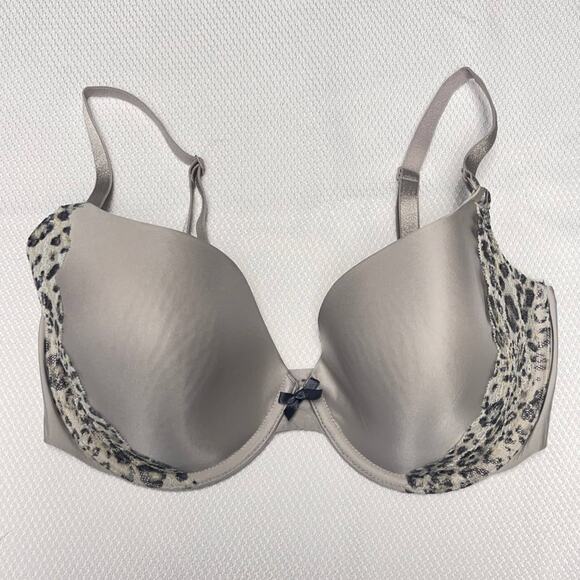 Victoria's Secret Bra Women's 34DD Gray Cheetah Print Demi Underwire Tee Shirt - Picture 1 of 8